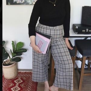 LE CHATEAU Plaid Culottes Cropped Wide Leg High Rise Trousers Side Zip
 18